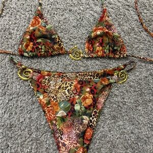 Floral Leopard Print Bikini Set